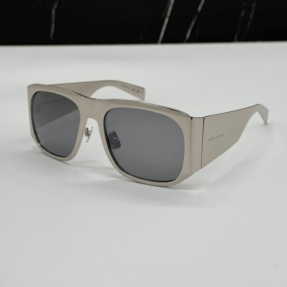 NEW  SL636 002 SAINT LAURENT SUNGLASSES UNISEX SILVER GREY METAL EYEWEAR - Picture 2 of 12